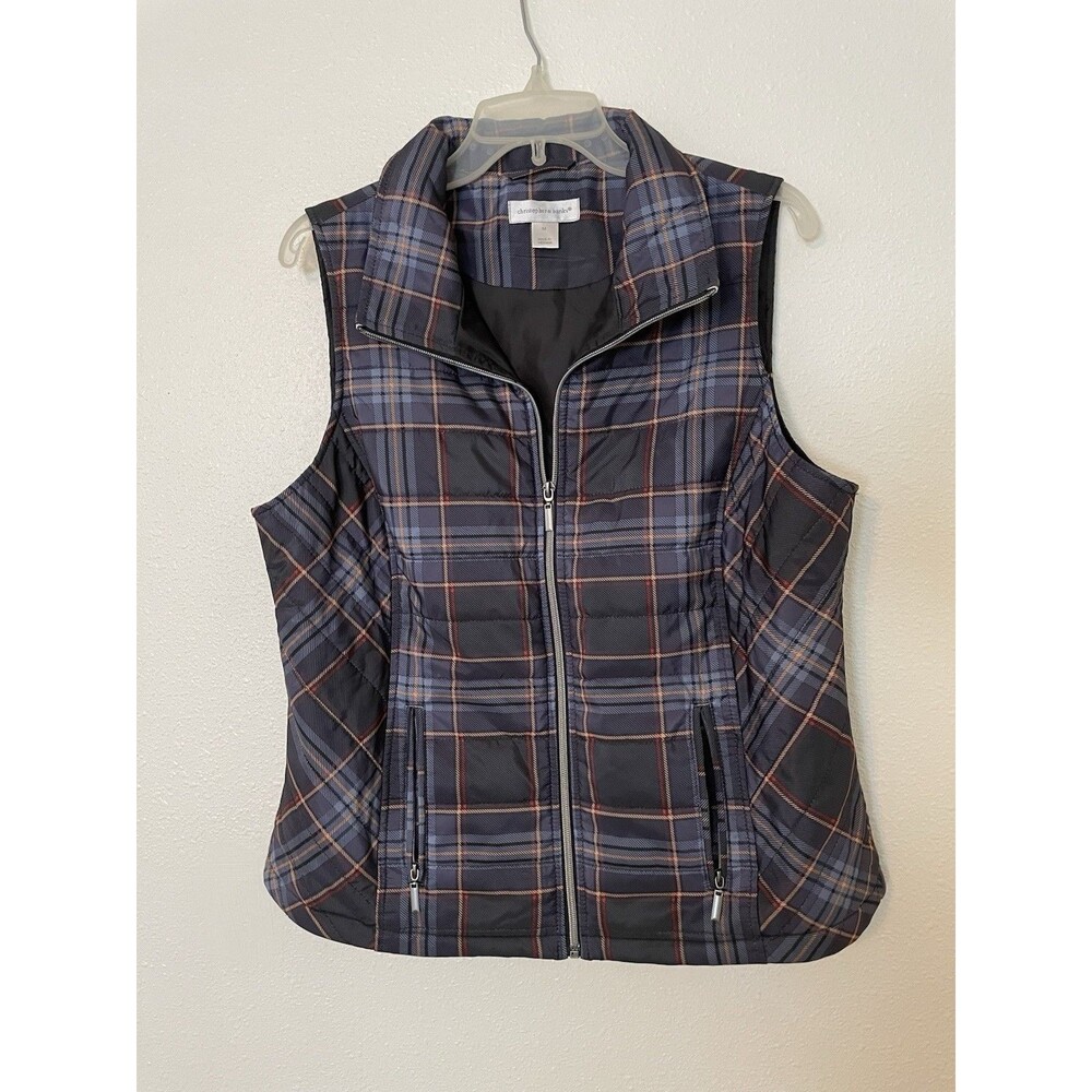Christopher & Banks Quilted Spring Vest Women's Black Plaid Size Medium Zip